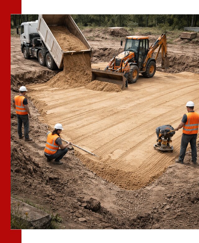 Устройство песчаной подушки для фундаментов и дорог в Чусовой